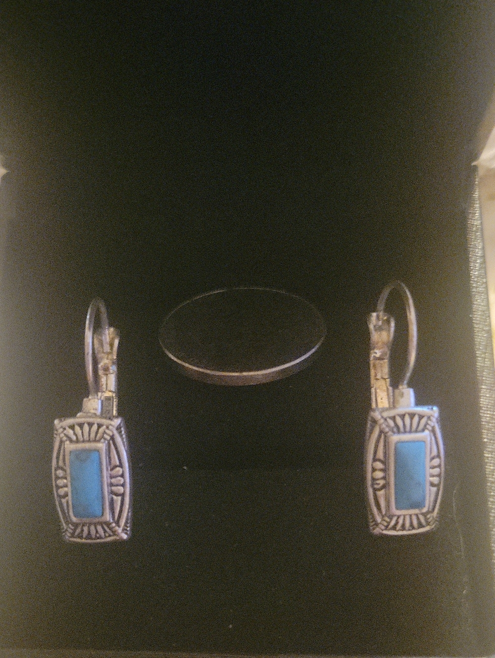 Turquoise Inlay Silver Drop Earrings - Women Jewelry